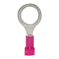 22-18 AWG NYLON INSULATED BRAZED BARREL RING CONNECTOR WITH 1/4 STUD