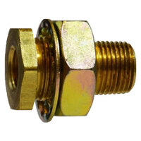 1/4-18 FIP X MIP BRASS BULKHEAD FITTING 1-14 UNS MALE STRAIGHT 1/2-14 NPTF HOLE SIZE 2 1/8 LENGTH